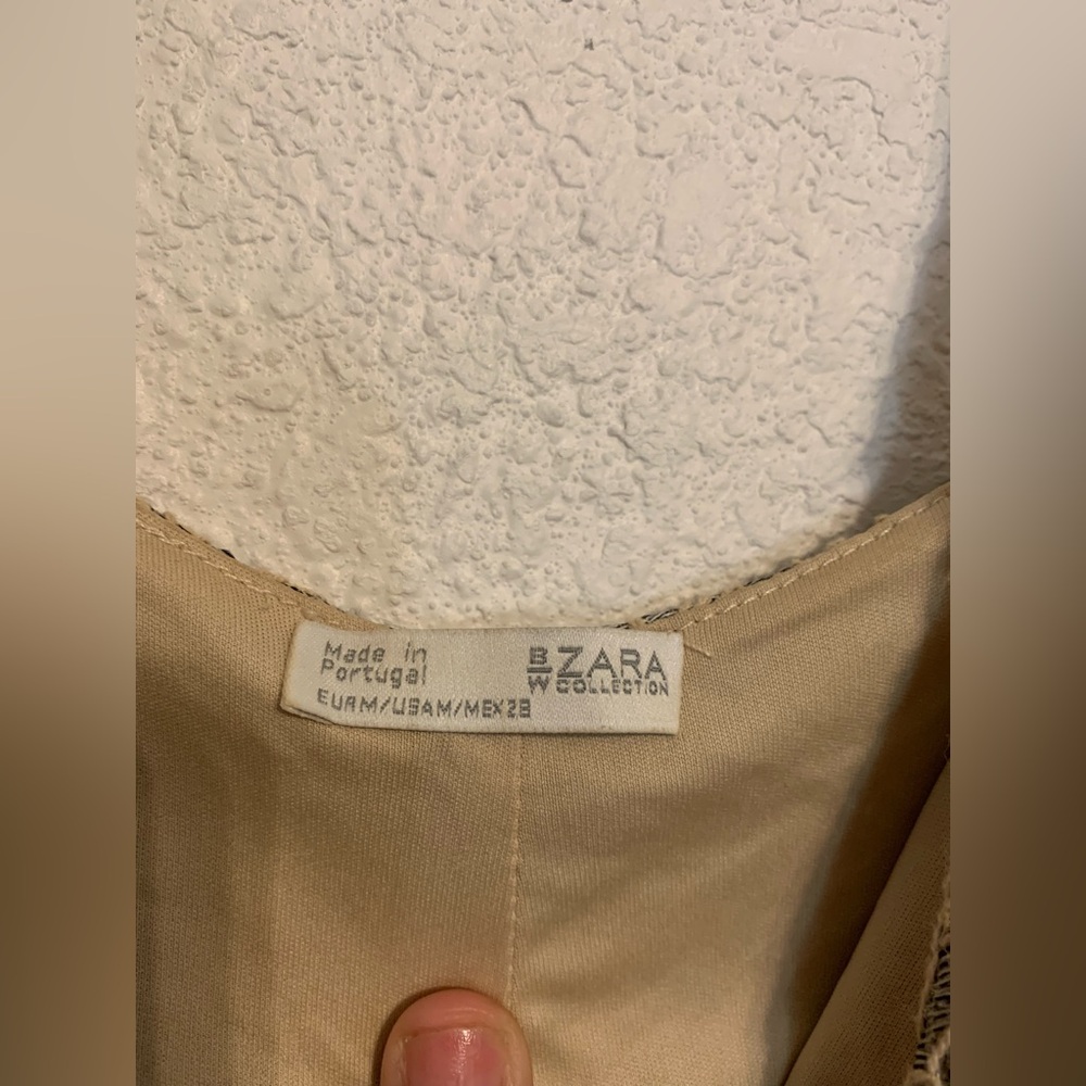 Zara Sz Med Slip Dress Beige Gray (Grey) Crochet Floral Low Back Mini Vneck - Picture 7 of 10